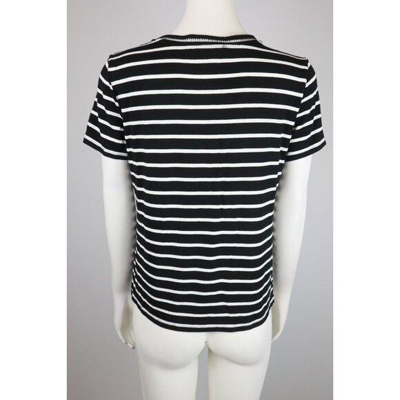TOMMY HILFIGER - WOMEN'S BLACK AND WHITE STRIPED SHORT SLEEVE TOP -SIZE M - Picture 6 of 9
